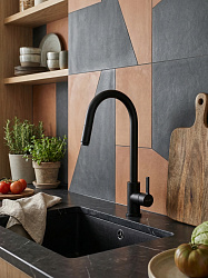 Смеситель для кухни VSL519B, Лайнер/Vessel Black, вытяжной излив, черный, VODA